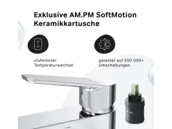 Outlet AM.PM Waschtischarmatur Hoch mit Klick-Ablaufgarnitur Hit Wasserhahn Bad, Mischbatterie FTA92200 Chrom