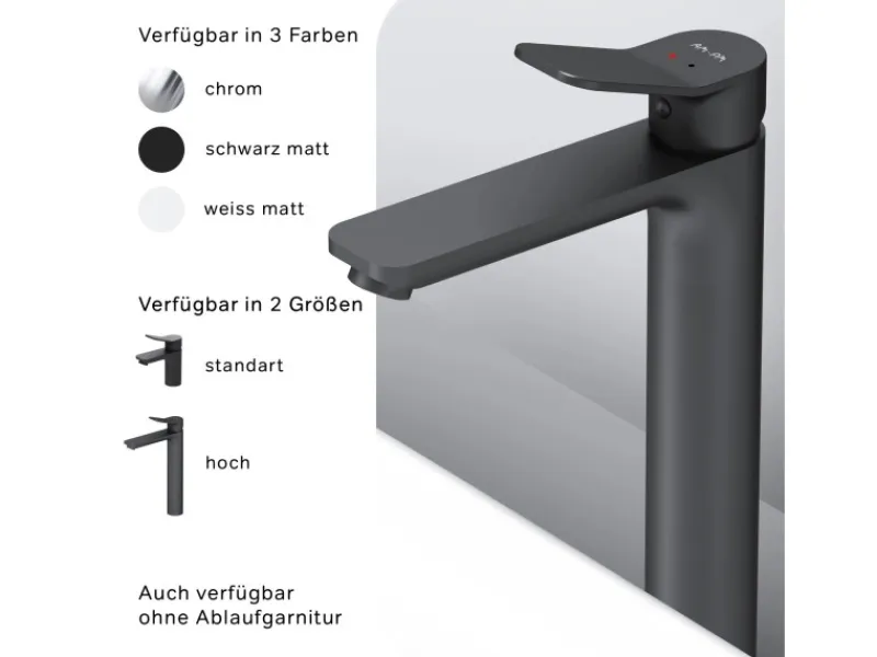 Sale AM.PM Waschtischarmatur Hoch mit Klick-Ablaufgarnitur, Waschbecken Armatur, Mischbatterie FXA92222 X-Joy Schwarz