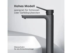 Sale AM.PM Waschtischarmatur Hoch mit Klick-Ablaufgarnitur, Waschbecken Armatur, Mischbatterie FXA92222 X-Joy Schwarz
