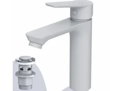 Discount AM.PM Waschtischarmatur mit Klick-Ablaufgarnitur Hit M-Größe, Waschbecken Armatur, Mischbatterie FTA82233 Weiß