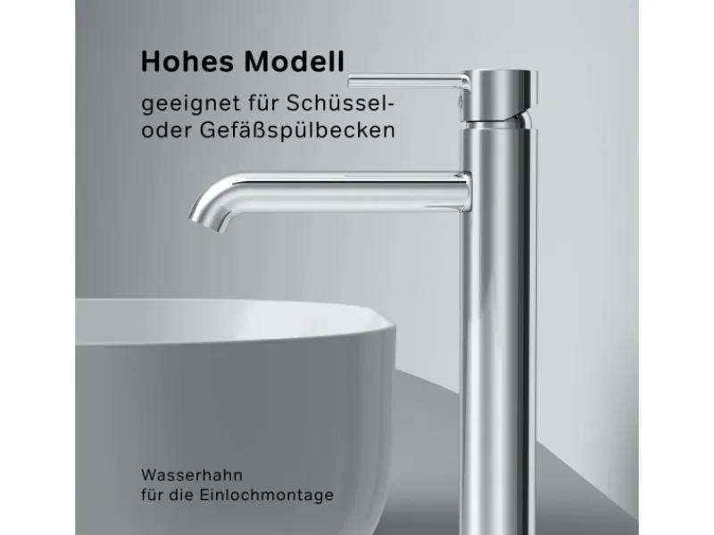 Outlet AM.PM Waschtischarmatur mit hohem Auslauf Spike Wasserhahn Bad aus Messing, Mischbatterie FPA92000 Chrom