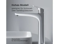 AM.PM Waschtischarmatur mit hohem Auslauf Like Wasserhahn Bad aus Messing, Mischbatterie FLA92000 Chrom< Einhebelmischer