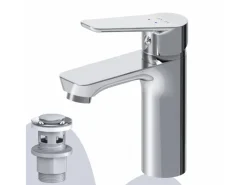 Einhebelmischer<AM.PM Waschtischarmatur mit Klick-Ablaufgarnitur, Waschbecken Armatur, Mischbatterie FTA82100 Hit S-Größe