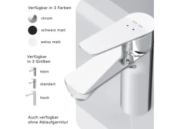 Einhebelmischer<AM.PM Waschtischarmatur mit Klick-Ablaufgarnitur, Waschbecken Armatur, Mischbatterie FTA82100 Hit S-Größe