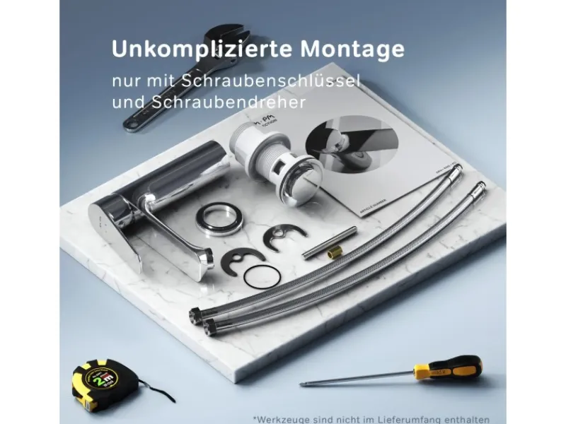 Einhebelmischer|Ersatzteile Küchenarmatur<AM.PM Waschtischarmatur mit Klick-Ablaufgarnitur, Waschbecken Armatur, Mischbatterie FTA82200 Hit M-Größe