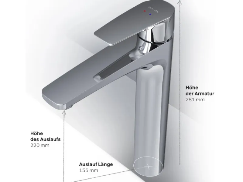 Einhebelmischer<AM.PM Waschtischarmatur mit hohem Auslauf Gem Wasserhahn Bad aus Messing, Mischbatterie FGA92000