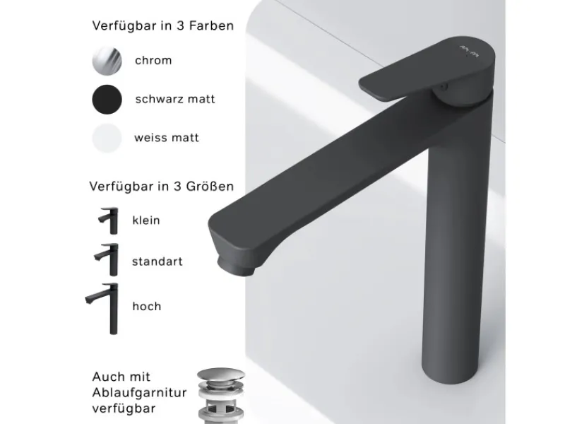 AM.PM Waschtischarmatur mit hohem Auslauf Hit Wasserhahn Bad aus Messing, Mischbatterie FTA92022< Einhebelmischer