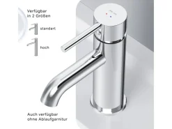 Einhebelmischer<AM.PM Waschtischarmatur mit Klick-Ablaufgarnitur Spike Wasserhahn Bad, Mischbatterie FPA82100 Chrom