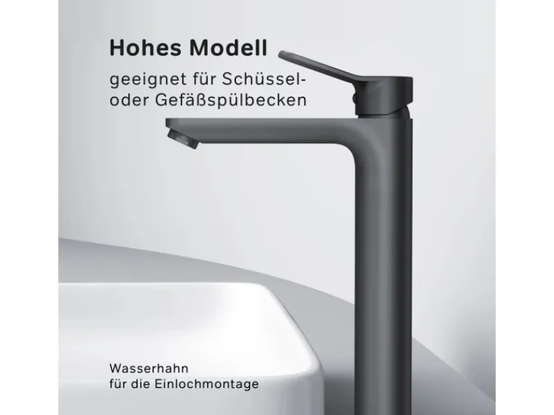 Outlet AM.PM Waschtischarmatur mit hohem Auslauf, Waschbecken Armatur, Mischbatterie FXA92022 X-Joy Wasserhahn Bad Schwarz