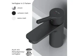 Clearance AM.PM Waschtischarmatur mit Klick-Ablauf, Wasserhahn, Waschbecken Armatur, Mischbatterie FXB82122 X-Joy S   Schwarz