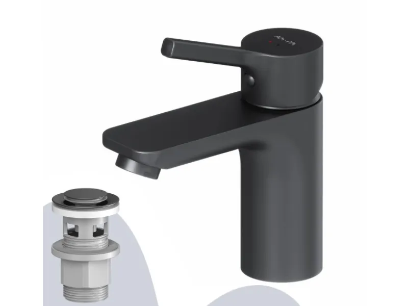 Clearance AM.PM Waschtischarmatur mit Klick-Ablauf, Wasserhahn, Waschbecken Armatur, Mischbatterie FXB82122 X-Joy S Schwarz