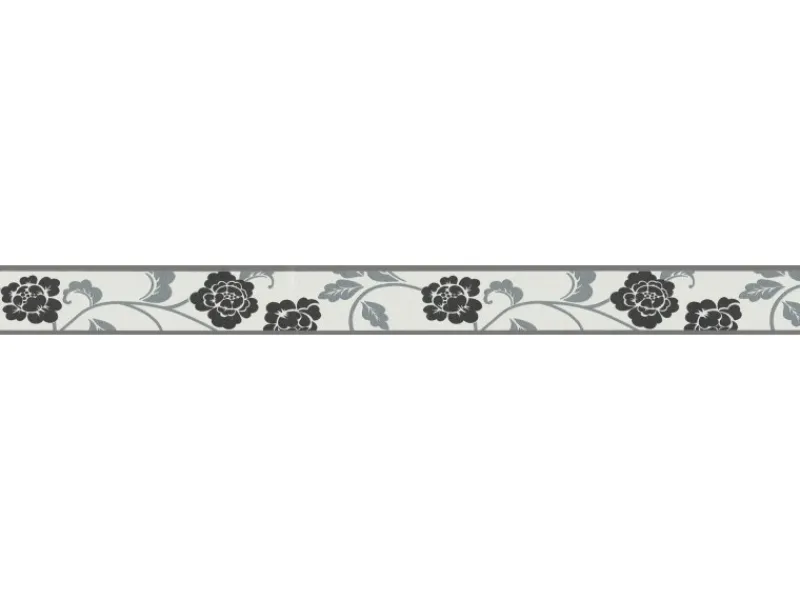 Clearance AS-Creation A.S. Création selbstklebende Bordüre Blumen Grau-Weiß