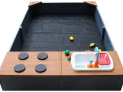 Clearance AXI Kelly Sandkasten mit Spielküchenzeile Anthrazit - Braun 180 x 115 x 22 cm