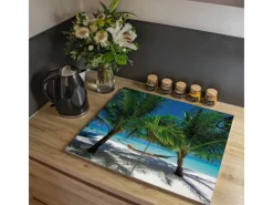 New Banjado Herdabdeckplatte Glas 2 Teilig Je 30x52CM Schneidebrett Herdabdeckung Mit Motiv Strand