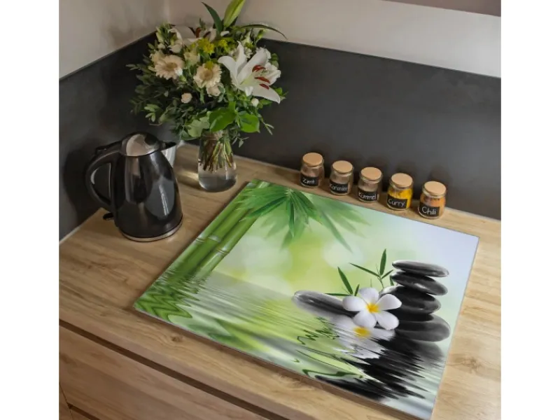Sale Banjado Herdabdeckplatte Glas 1 Teilig 60x52CM Schneidebrett Herdabdeckung Mit Motiv Steine & Relax 6