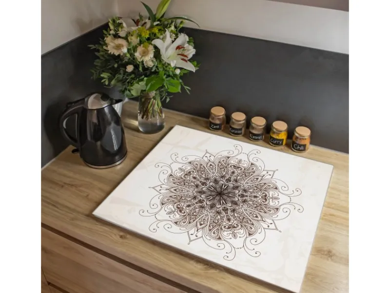 Outlet Banjado Herdabdeckplatte Glas 1 Teilig 60x52CM Schneidebrett Herdabdeckung Mit Motiv Mehendi