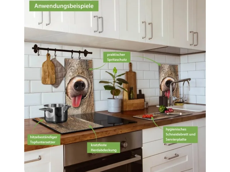 Banjado Herdabdeckplatte Glas 2 Teilig Je 30x52CM Schneidebrett Herdabdeckung Mit Motiv Rumschnüffeln< Schneidebretter|Herdabdeckungen