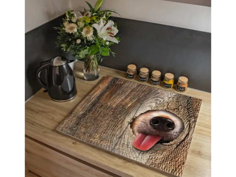 Banjado Herdabdeckplatte Glas 2 Teilig Je 30x52CM Schneidebrett Herdabdeckung Mit Motiv Rumschnüffeln< Schneidebretter|Herdabdeckungen