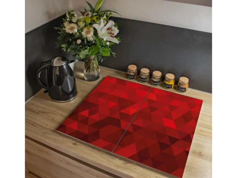 Best Banjado Herdabdeckplatte Glas 2 Teilig Je 30x52CM Schneidebrett Herdabdeckung Mit Motiv Dreiecke Rot