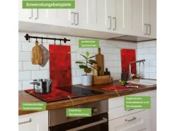 Best Banjado Herdabdeckplatte Glas 2 Teilig Je 30x52CM Schneidebrett Herdabdeckung Mit Motiv Dreiecke Rot