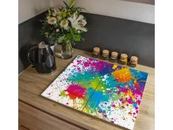 New Banjado Herdabdeckplatte Glas 2 Teilig Je 30x52CM Schneidebrett Herdabdeckung Mit Motiv Farbspritzer