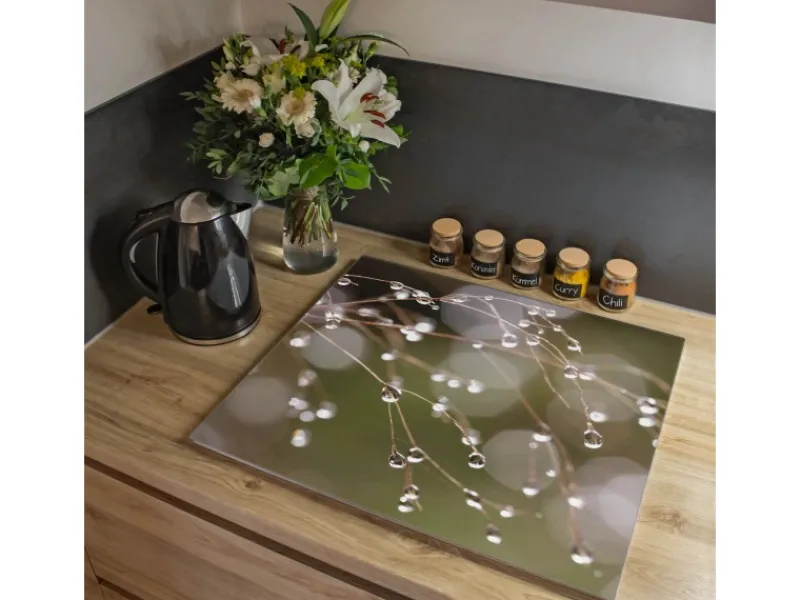Banjado Herdabdeckplatte Glas 1 Teilig 60x52CM Schneidebrett Herdabdeckung Mit Motiv Tau Auf Zweigen< Herde|Herdabdeckungen