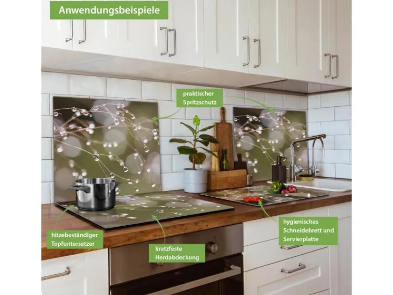 Banjado Herdabdeckplatte Glas 1 Teilig 60x52CM Schneidebrett Herdabdeckung Mit Motiv Tau Auf Zweigen< Herde|Herdabdeckungen