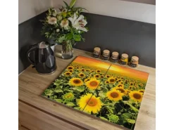 Banjado Herdabdeckplatte Glas 2 Teilig Je 30x52CM Schneidebrett Herdabdeckung Mit Motiv Sonnenblumenmeer< Herdabdeckungen|Herde