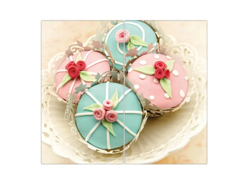 Banjado Herdabdeckplatte Glas 2 Teilig Je 30x52CM Schneidebrett Herdabdeckung Mit Motiv Cupcakes