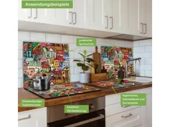 Banjado Herdabdeckungen|Kochfelder<Herdabdeckplatte Glas 1 Teilig 60x52CM Schneidebrett Herdabdeckung Mit Motiv Funky Town