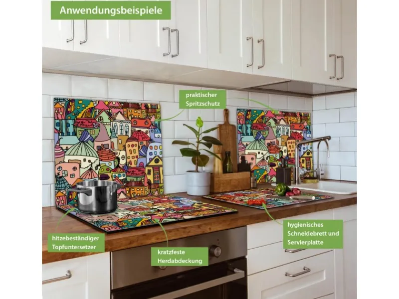 Banjado Herdabdeckungen|Kochfelder<Herdabdeckplatte Glas 1 Teilig 60x52CM Schneidebrett Herdabdeckung Mit Motiv Funky Town