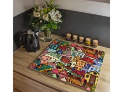 Banjado Herdabdeckungen|Kochfelder<Herdabdeckplatte Glas 1 Teilig 60x52CM Schneidebrett Herdabdeckung Mit Motiv Funky Town
