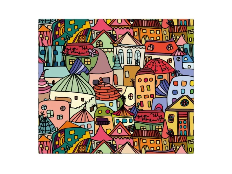 Banjado Herdabdeckungen|Kochfelder<Herdabdeckplatte Glas 1 Teilig 60x52CM Schneidebrett Herdabdeckung Mit Motiv Funky Town
