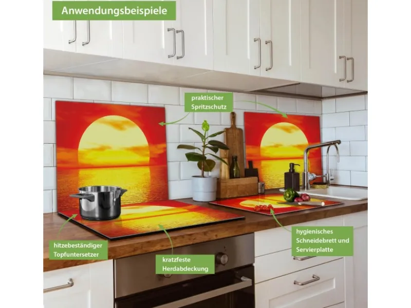Banjado Herdabdeckplatte Glas 1 Teilig 60x52CM Schneidebrett Herdabdeckung Mit Motiv Sonnenuntergang< Schneidebretter|Herdabdeckungen