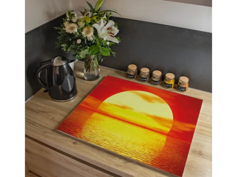 Banjado Herdabdeckplatte Glas 1 Teilig 60x52CM Schneidebrett Herdabdeckung Mit Motiv Sonnenuntergang< Schneidebretter|Herdabdeckungen