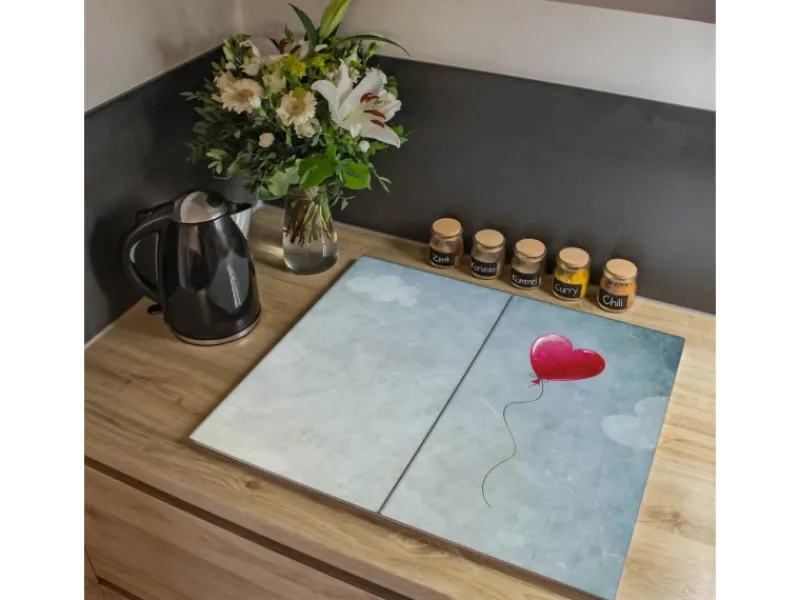 Online Banjado Herdabdeckplatte Glas 2 Teilig Je 30x52CM Schneidebrett Herdabdeckung Mit Motiv Herzballon