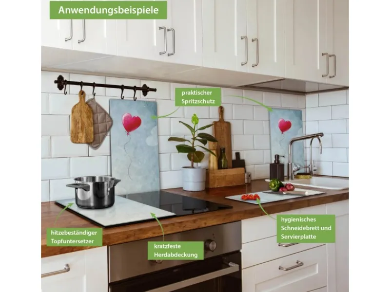 Online Banjado Herdabdeckplatte Glas 2 Teilig Je 30x52CM Schneidebrett Herdabdeckung Mit Motiv Herzballon