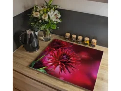 Clearance Banjado Herdabdeckplatte Glas 1 Teilig 60x52CM Schneidebrett Herdabdeckung Mit Motiv Rote Dahlien