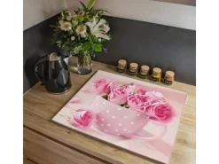 Online Banjado Herdabdeckplatte Glas 1 Teilig 60x52CM Schneidebrett Herdabdeckung Mit Motiv Tasse Voll Rosen