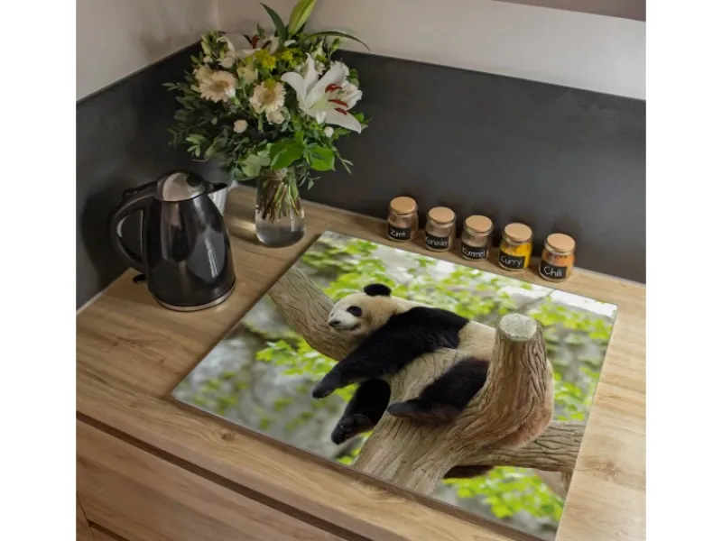 Banjado Herdabdeckungen|Kochfelder<Herdabdeckplatte Glas 1 Teilig 60x52CM Schneidebrett Herdabdeckung Mit Motiv Panda