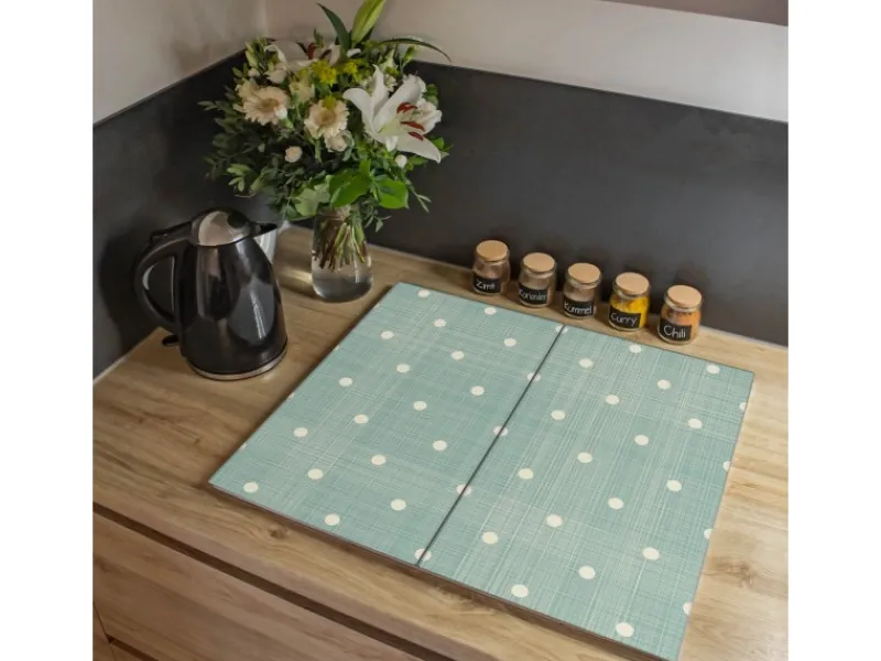Banjado Herde|Herdabdeckungen<Herdabdeckplatte Glas 2 Teilig Je 30x52CM Schneidebrett Herdabdeckung Mit Motiv Punkte Lindgrün