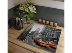 Discount Banjado Herdabdeckplatte Glas 2 Teilig Je 30x52CM Schneidebrett Herdabdeckung Mit Motiv New York Taxi