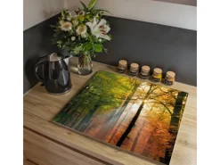 Clearance Banjado Herdabdeckplatte Glas 2 Teilig Je 30x52CM Schneidebrett Herdabdeckung Mit Motiv Herbstwald