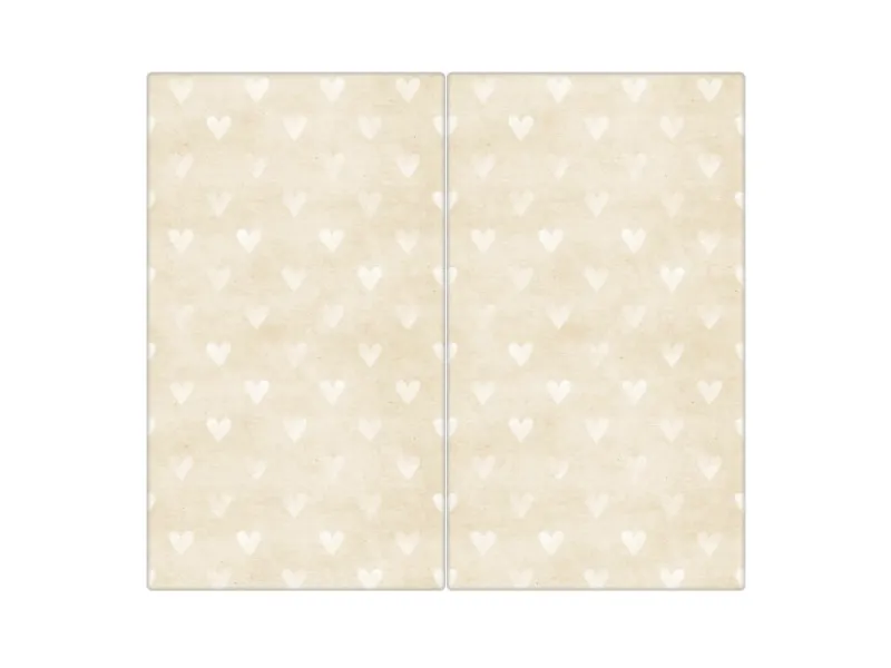 Banjado Herdabdeckplatte Glas 2 Teilig Je 30x52CM Schneidebrett Herdabdeckung Mit Motiv Beige Herzen