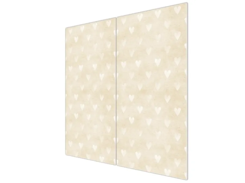 Banjado Herdabdeckplatte Glas 2 Teilig Je 30x52CM Schneidebrett Herdabdeckung Mit Motiv Beige Herzen