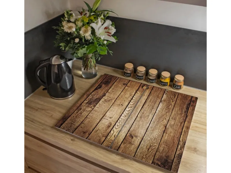 Banjado Herdabdeckplatte Glas 2 Teilig Je 30x52CM Schneidebrett Herdabdeckung Mit Motiv Geöltes Holz< Herdabdeckungen|Herde