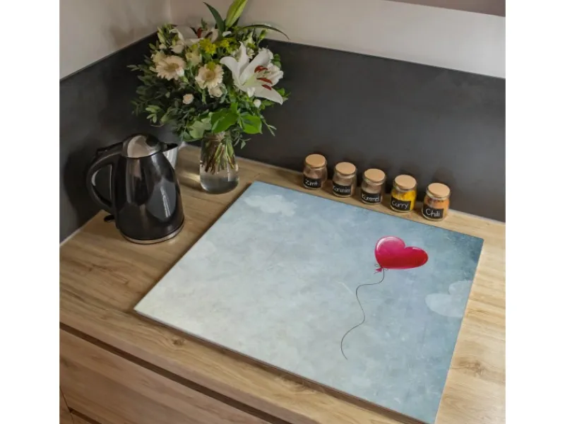 Banjado Herdabdeckplatte Glas 1 Teilig 60x52CM Schneidebrett Herdabdeckung Mit Motiv Herzballon< Schneidebretter|Herde