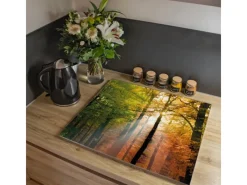 Sale Banjado Herdabdeckplatte Glas 1 Teilig 60x52CM Schneidebrett Herdabdeckung Mit Motiv Herbstwald
