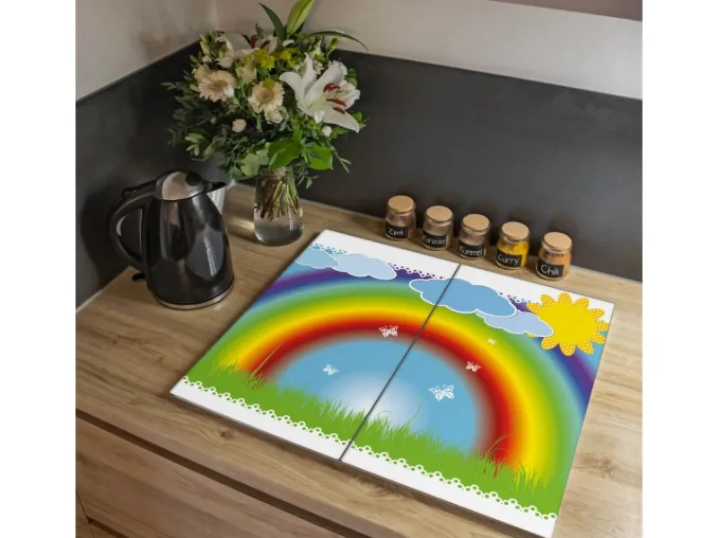 Banjado Herdabdeckplatte Glas 2 Teilig Je 30x52CM Schneidebrett Herdabdeckung Mit Motiv Regenbogen< Herdabdeckungen|Kochfelder