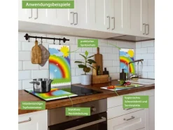 Banjado Herdabdeckplatte Glas 2 Teilig Je 30x52CM Schneidebrett Herdabdeckung Mit Motiv Regenbogen< Herdabdeckungen|Kochfelder